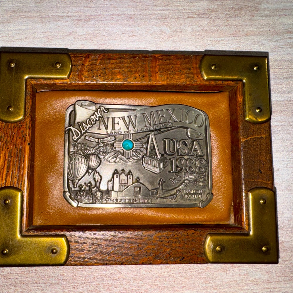 Discover New Mexico USA 1988 Belt Buckle Bostock Buckle Co.  USA Framed